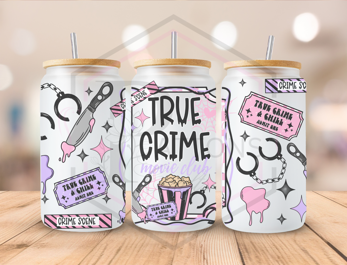 16oz Frosted Tumbler | Bamboo lid and straw | True Crime Movie Club