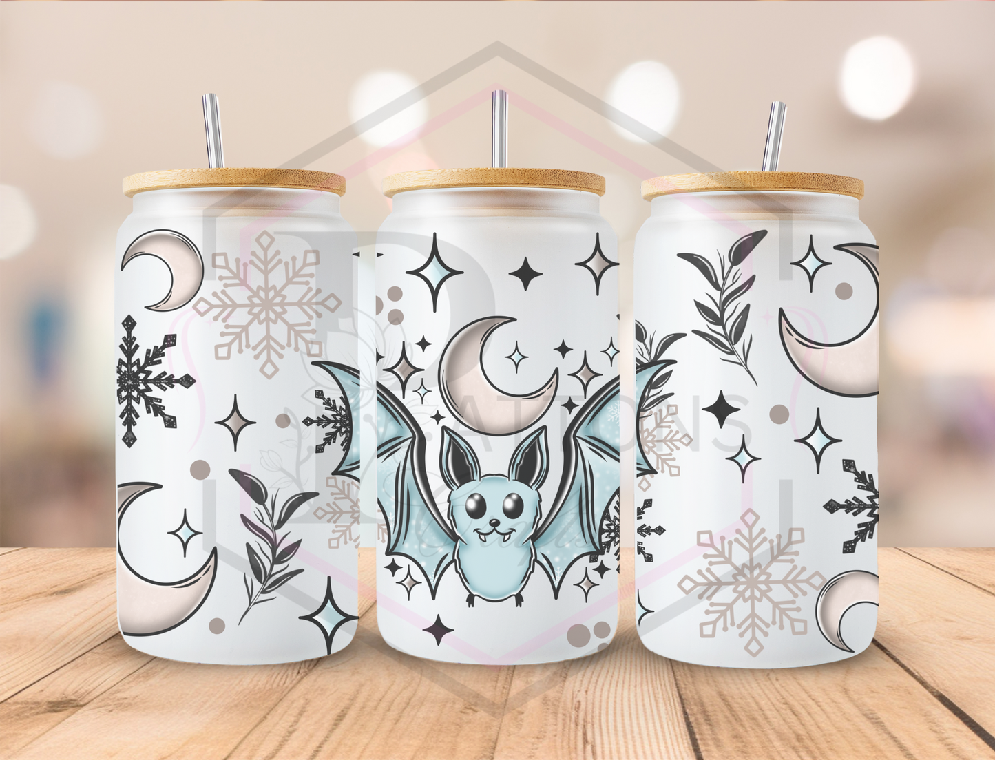 16oz Frosted tumbler | Winter bat | Bamboo lid