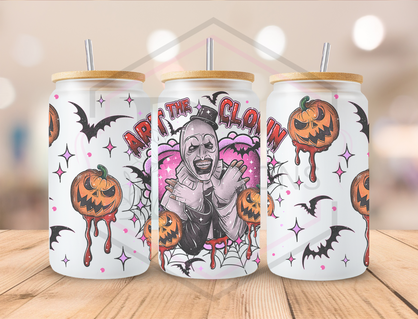 16oz Frosted tumbler | Bamboo lid | Scary Clown