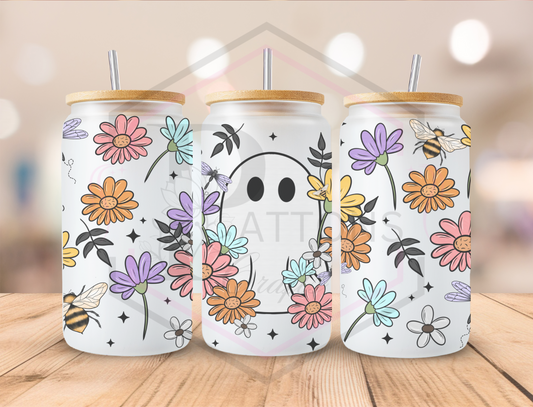 16oz Frosted Tumbler | Bamboo Lid | Floral Ghostie