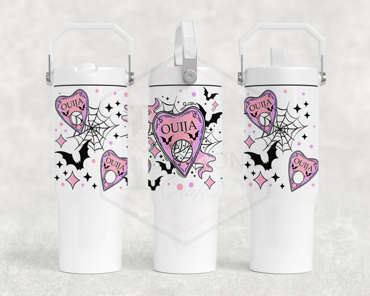 30oz All white tumbler | Handle lid | Pink Ouija