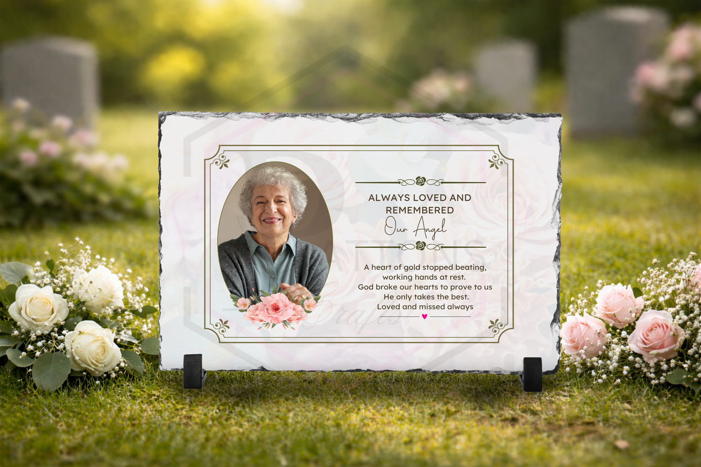 Memorial Slate| Photo slate | Rose detail |  20x30cm