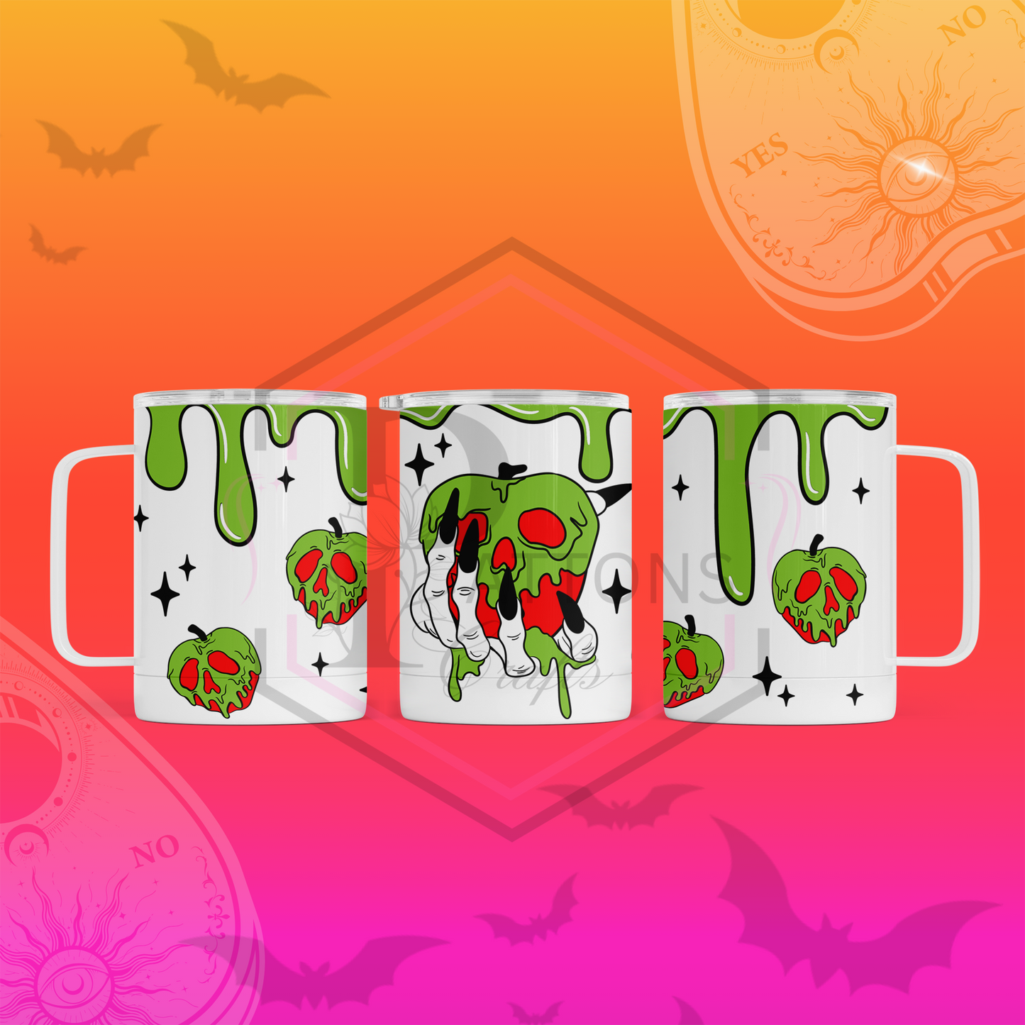 Travel mug | White Handled travel mug | Drippy Poison Apple