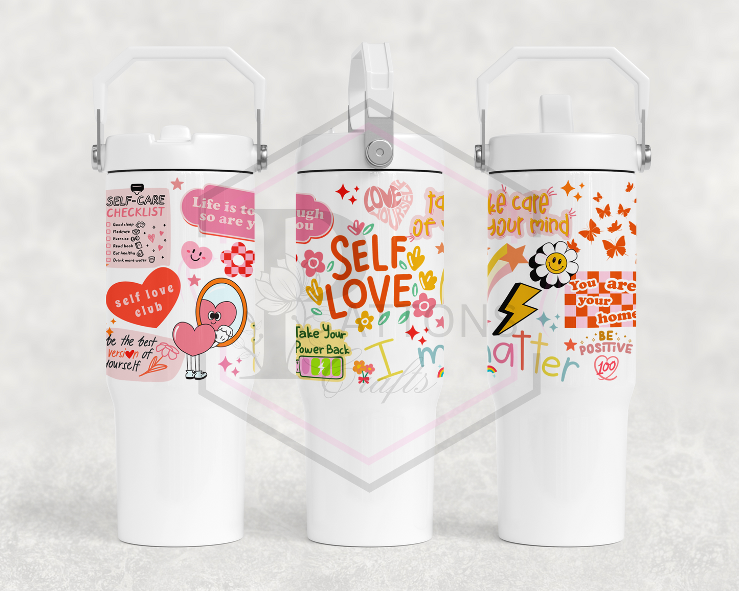 30oz All white tumbler | Handled lid | Self love tumbler