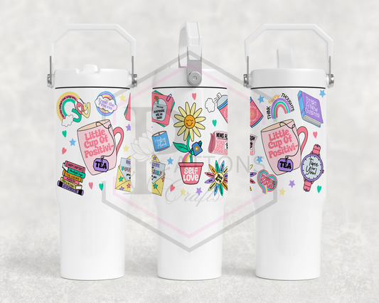 30oz All white tumbler | Positivity tumbler | Self love | handled lid