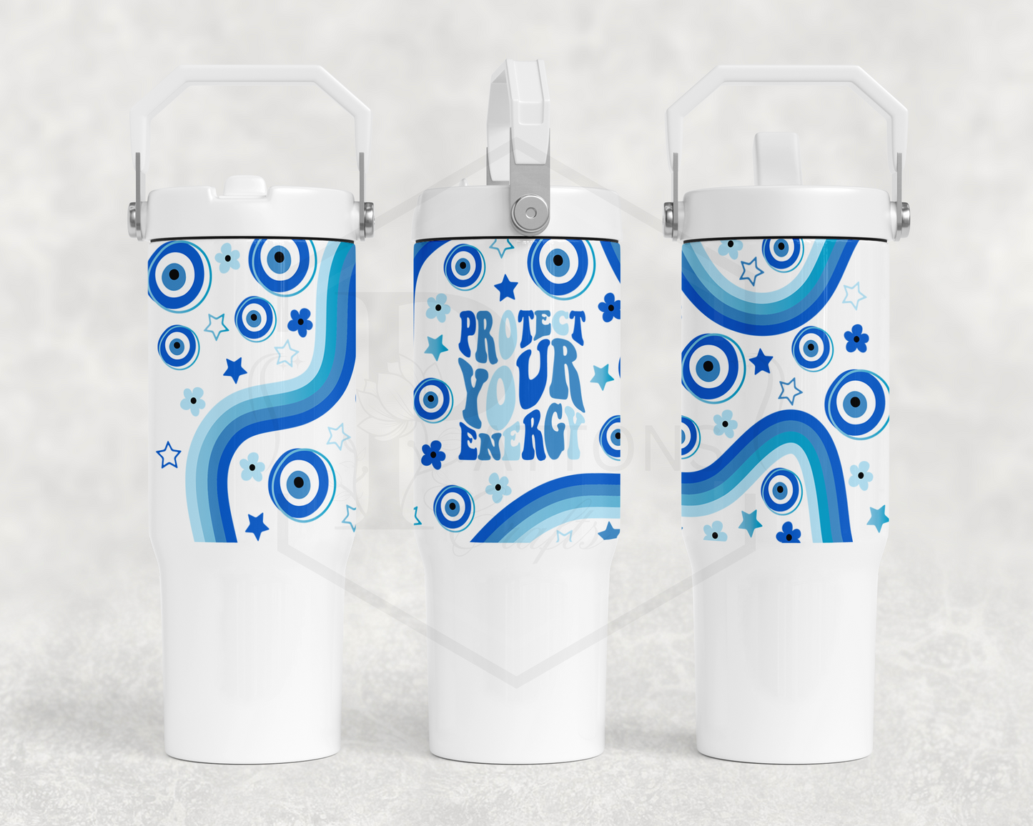 30oz All white tumbler | Handle lid | Protect your energy | Evil eye