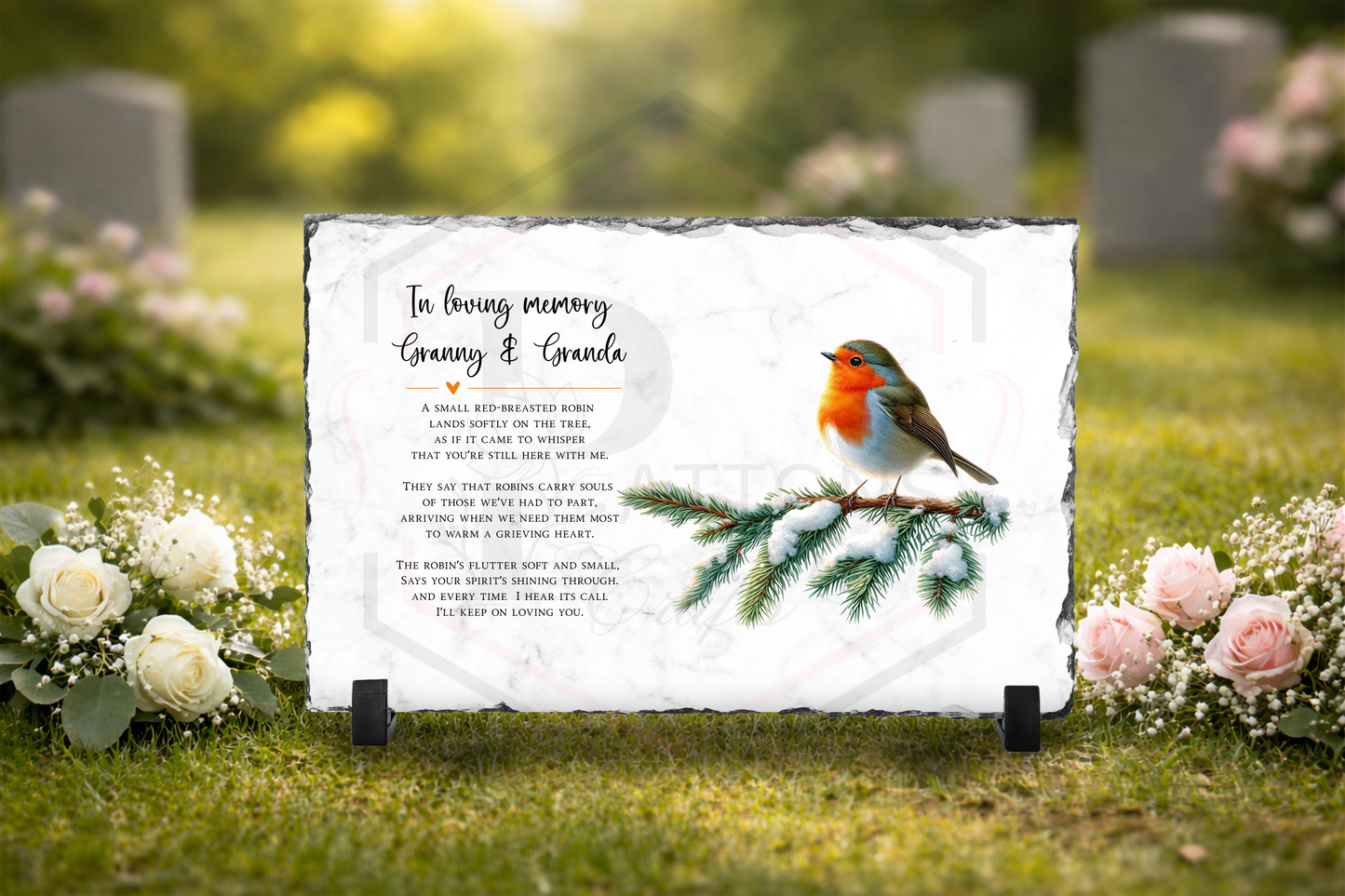 Personalised Robin Memorial Slate Plaque | In Loving Memory