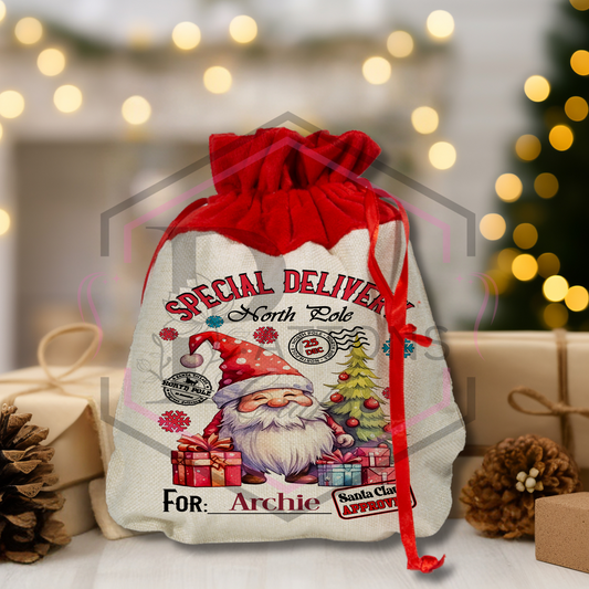 Mini Christmas Sack | Santa Special delivery | Personalised Gift Bag