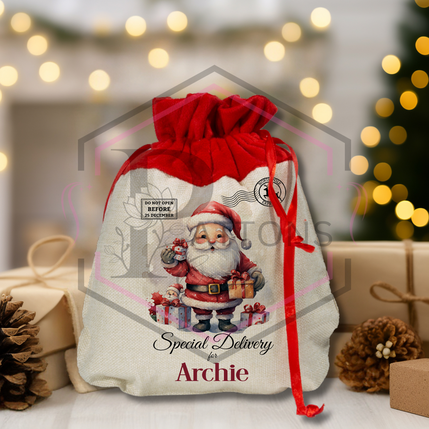 Mini Christmas Sack | Santa Claus | Personalised Gift bag