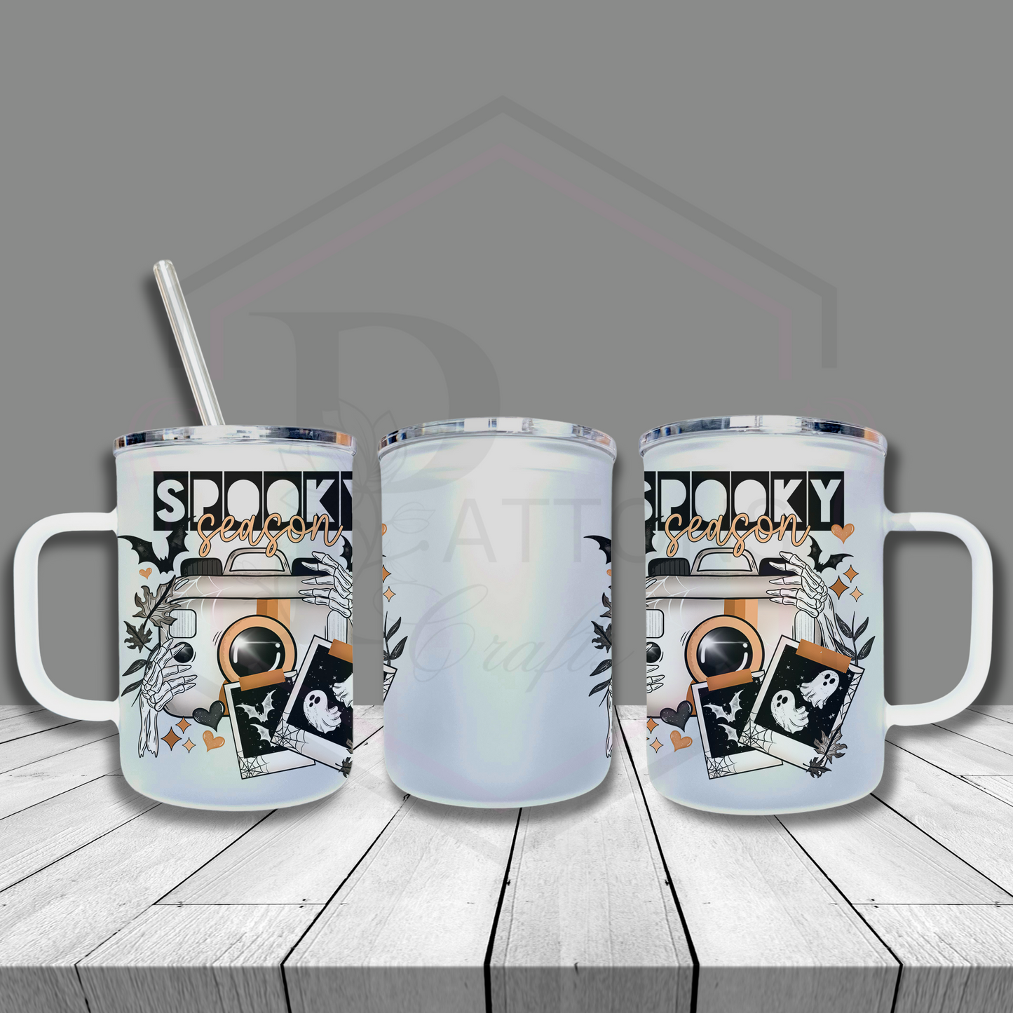 Frosted glass tumbler | Spooky Season Polaroid| Frosted cup with handle