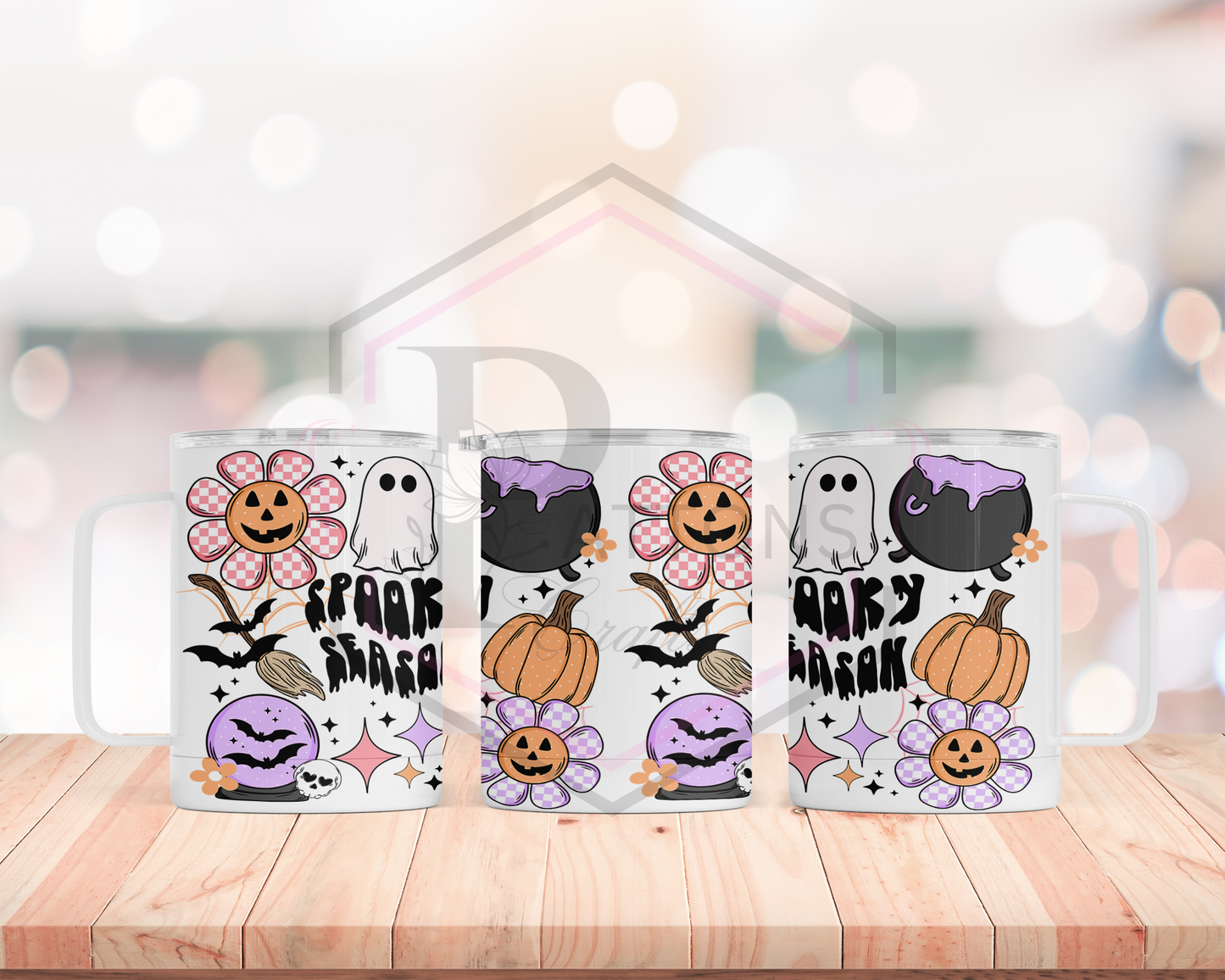 Travel mug | White Handled travel mug | Spooky Season Pink