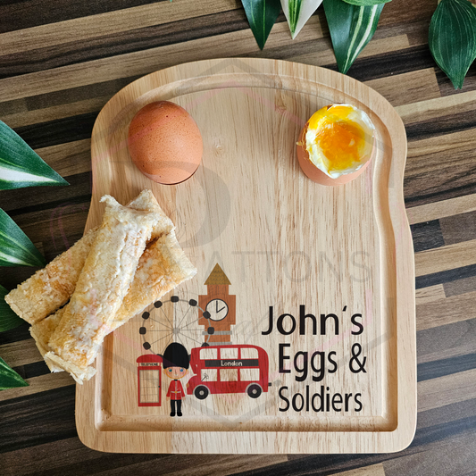 Egg & Toast Board | "London themed Name's Eggs and Soldiers" |  dippy board