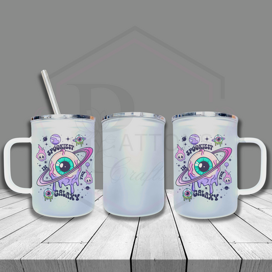 Frosted glass tumbler | In The Galaxy | Frosted cup with handle