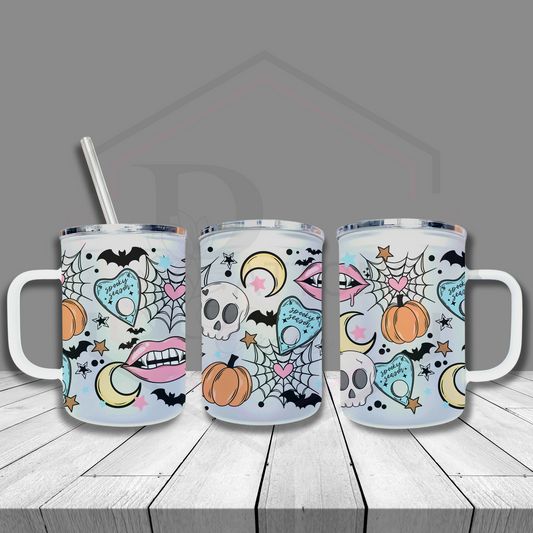 Frosted glass tumbler |Spooky Season pastel| Frosted cup with handle