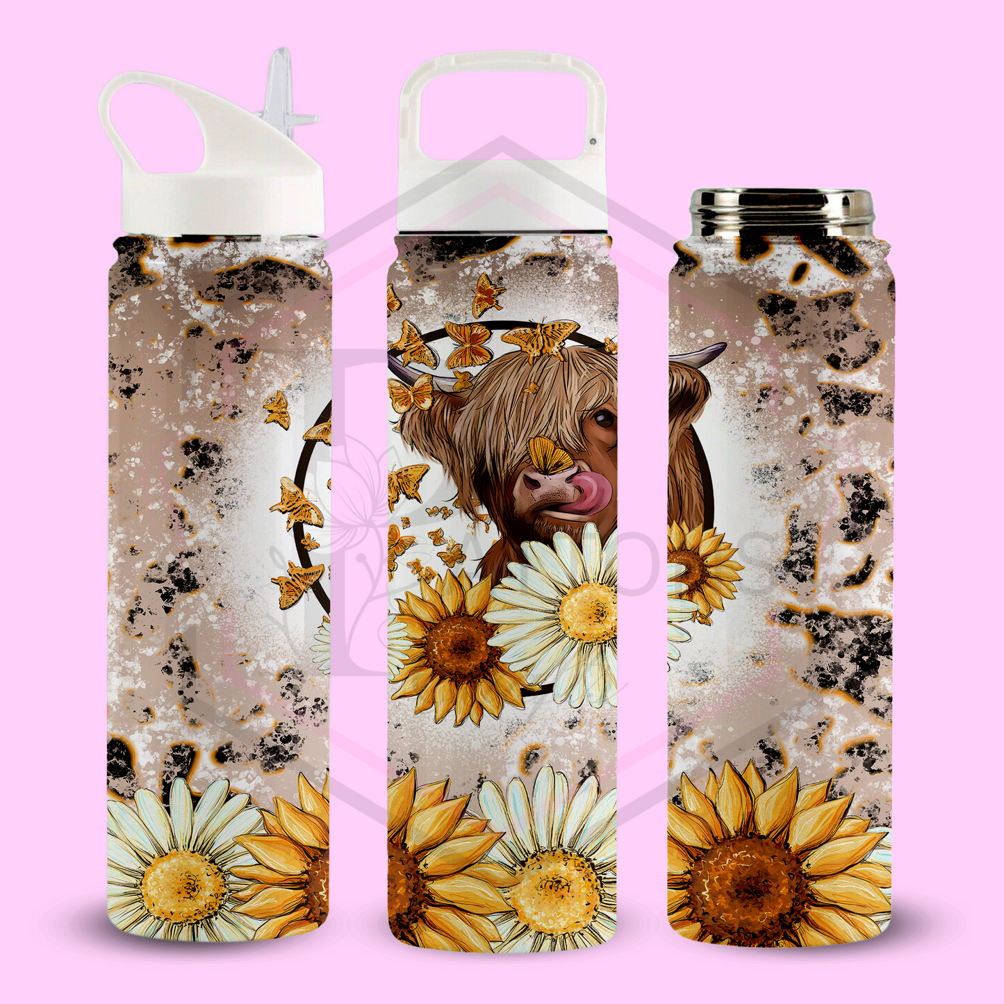 Thermal water bottle | Sunflower Highland Cow