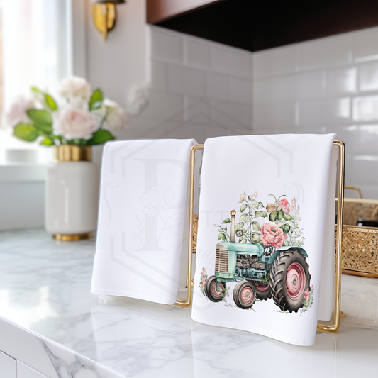 Floral tractor tea towel | Kitchen towel | Kitchen decor