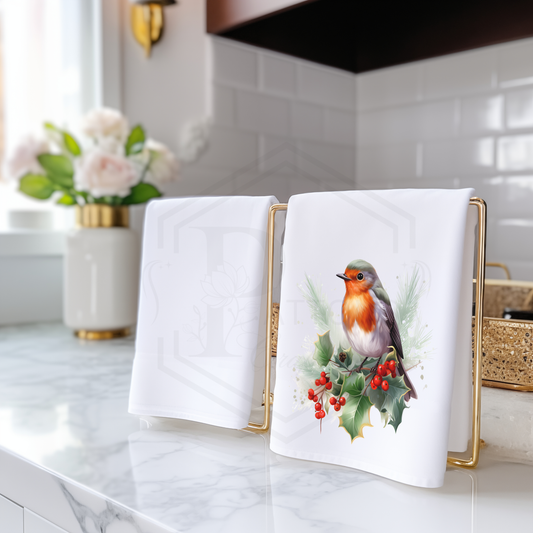 Tea towel | Christmas Holly robin