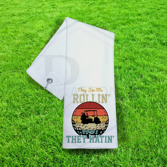 Golf towel | They see me Rollin | Clipped golf towel