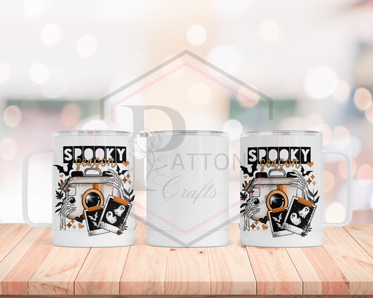 Travel mug | White Handled travel mug | Spooky Season Polaroid