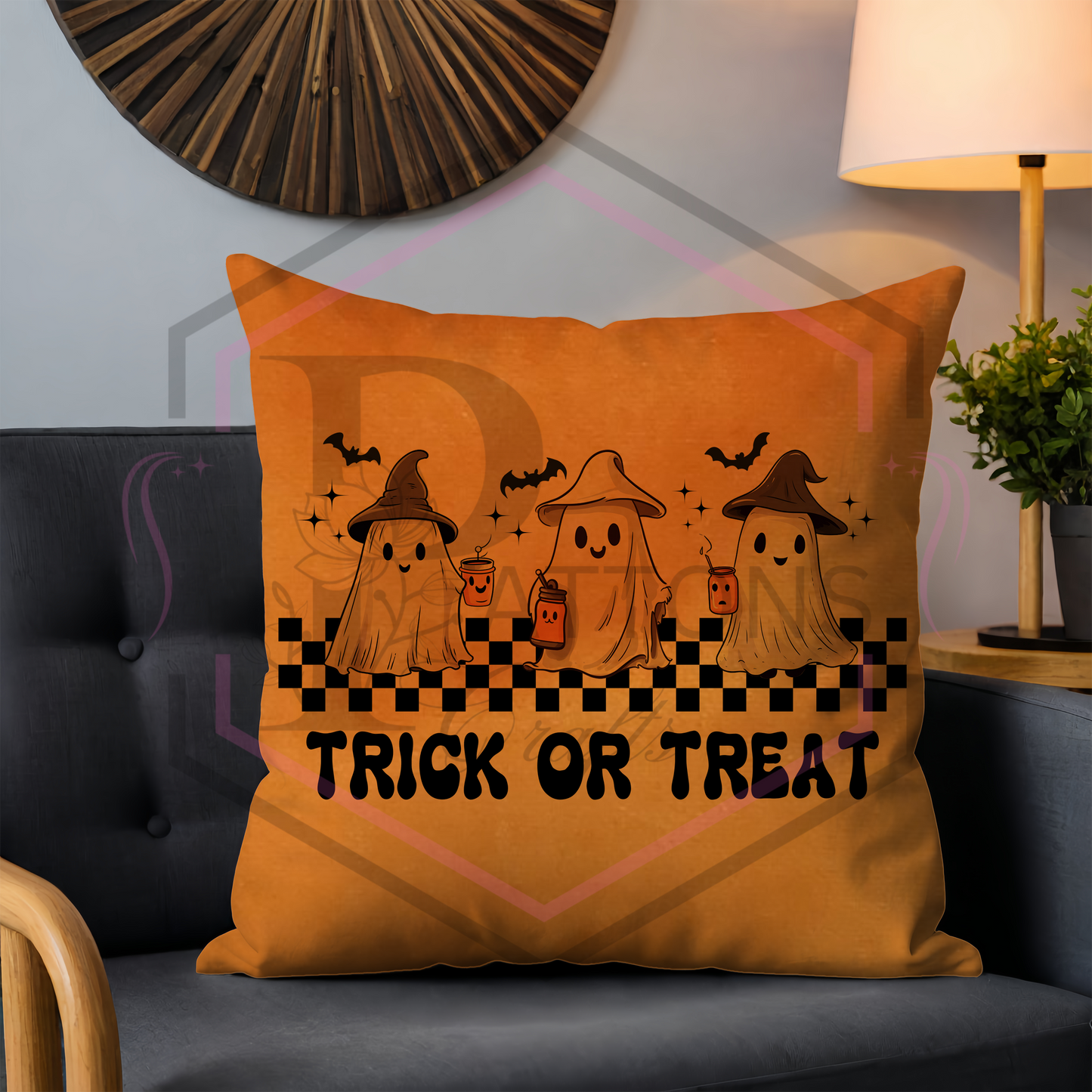 Orange velvet cushion | Trick or treat