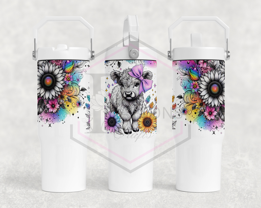 30oz All white tumbler | Handle lid | Highland cow tumbler