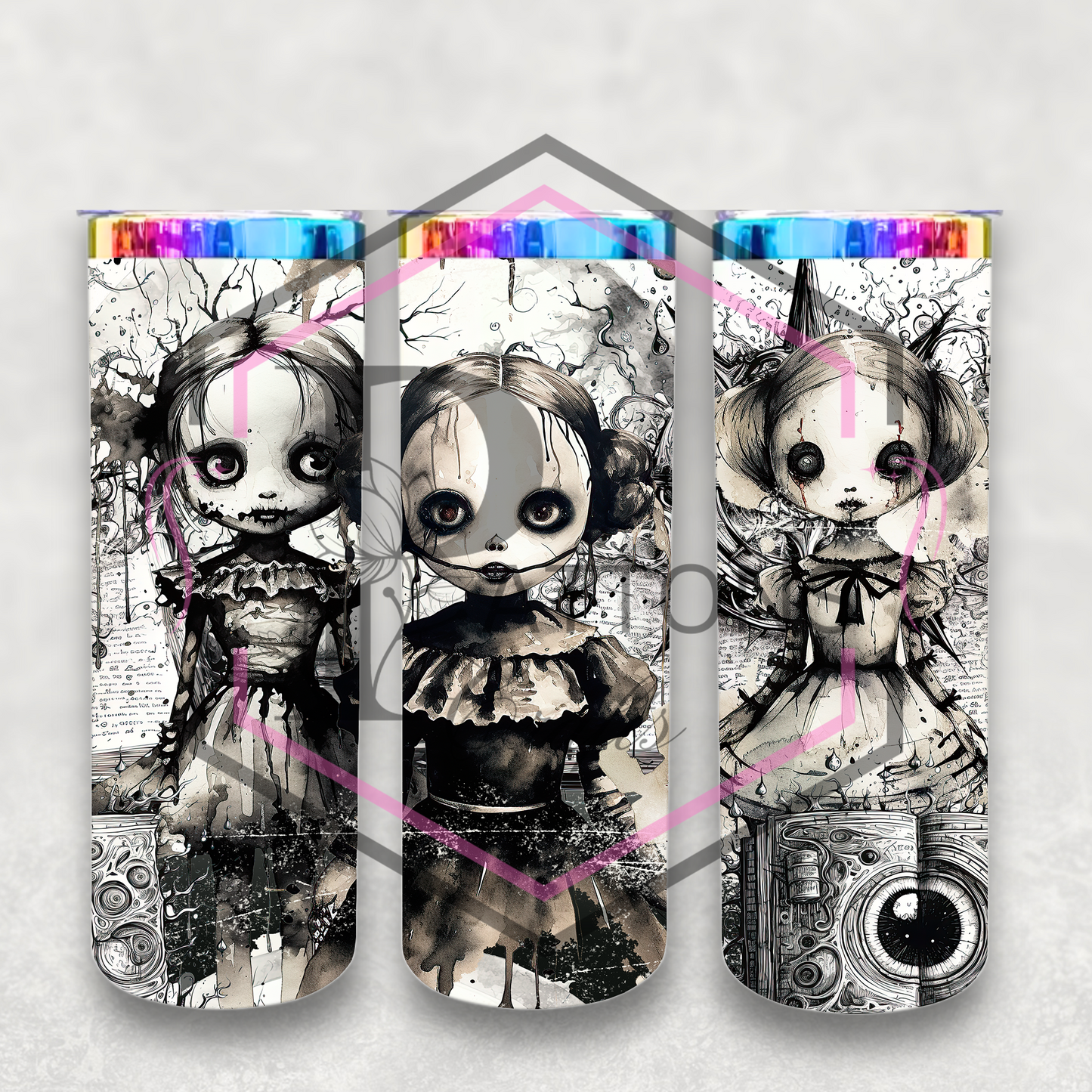 20oz rainbow plated tumbler | Creepy Dolls