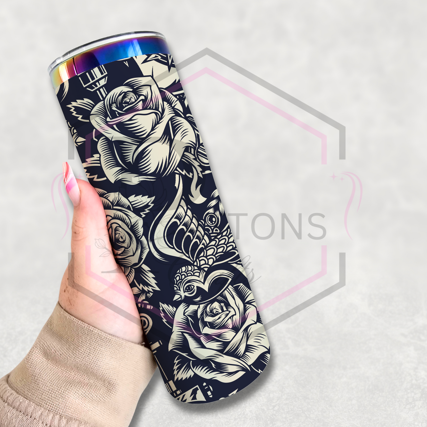 20oz rainbow plated tumbler | Tattoo style