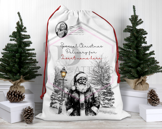 Personalised Santa Sack | Christmas bag | Black and white Santa