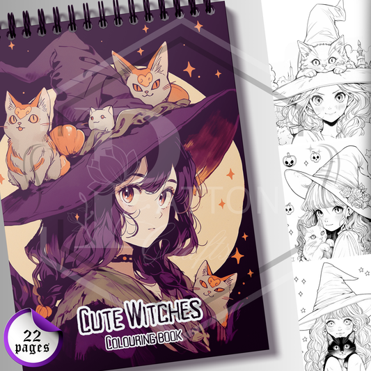 A4 Colouring book | Cute Witches | Adult colouring book