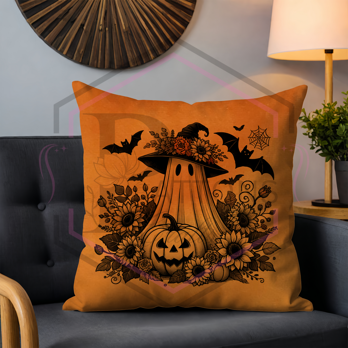 Orange velvet Cushion | Witchy Ghost